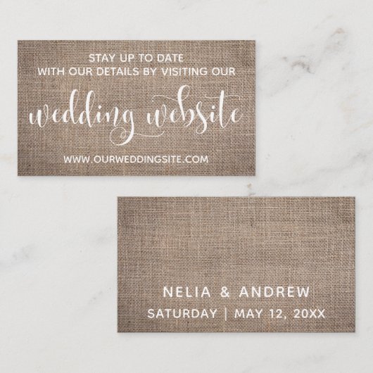 Carte D'accompagnement Site mariage, Joli script moderne & Burlap (Devant / Derrière)