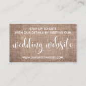 Carte D'accompagnement Site mariage, Joli script moderne & Burlap (Devant)