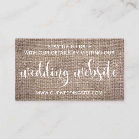 Carte D'accompagnement Site mariage, Joli script moderne & Burlap (Devant)