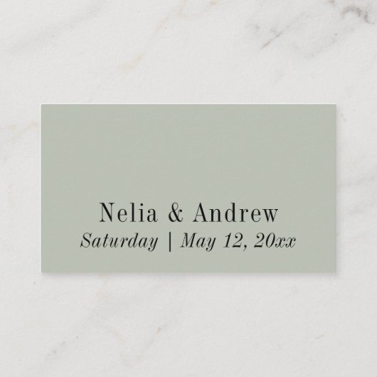 Carte D'accompagnement Site mariage, Joli Script modifiable Sage Vert (Dos)