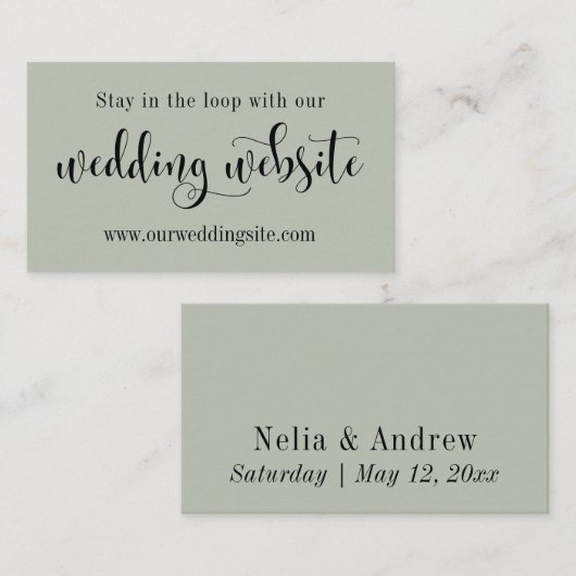 Carte D'accompagnement Site mariage, Joli Script modifiable Sage Vert (Devant / Derrière)