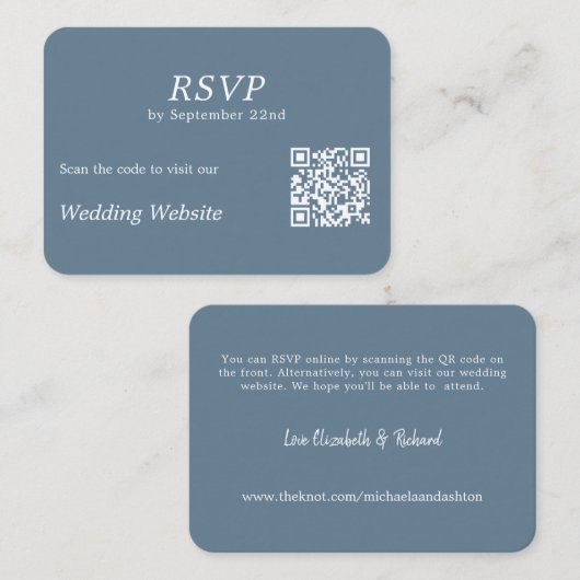 Carte D'accompagnement Site Mariage moderne Dusty Blue RSVP QR Code (Devant / Derrière)
