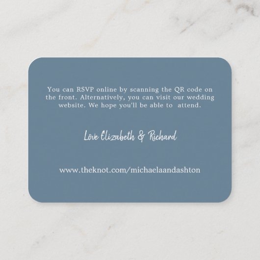 Carte D'accompagnement Site Mariage moderne Dusty Blue RSVP QR Code (Dos)