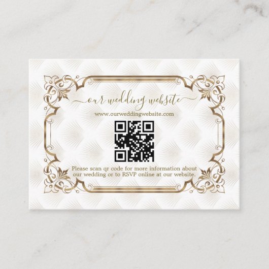 Carte D'accompagnement Site Mariage moderne QR Gold White Art Deco (Devant)