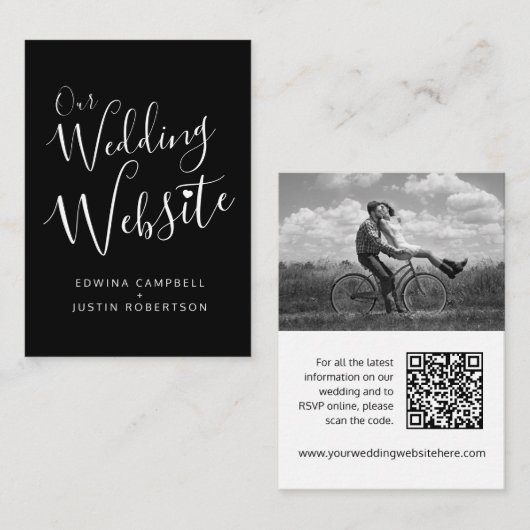 Carte D'accompagnement Site mariage noir blanc coeur code QR (Devant / Derrière)