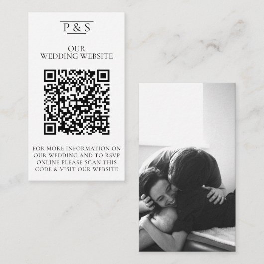 Carte D'accompagnement Site Mariage noir et blanc QR Code Photo Rsvp (Devant / Derrière)