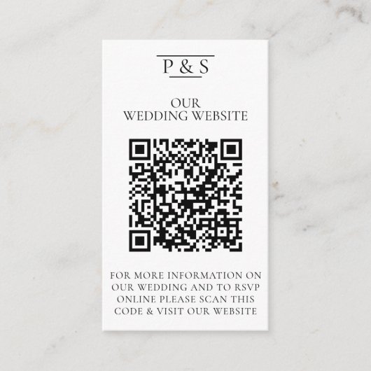 Carte D'accompagnement Site Mariage noir et blanc QR Code Photo Rsvp (Devant)