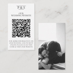 Carte D'accompagnement Site Mariage noir et blanc QR Code Photo Rsvp