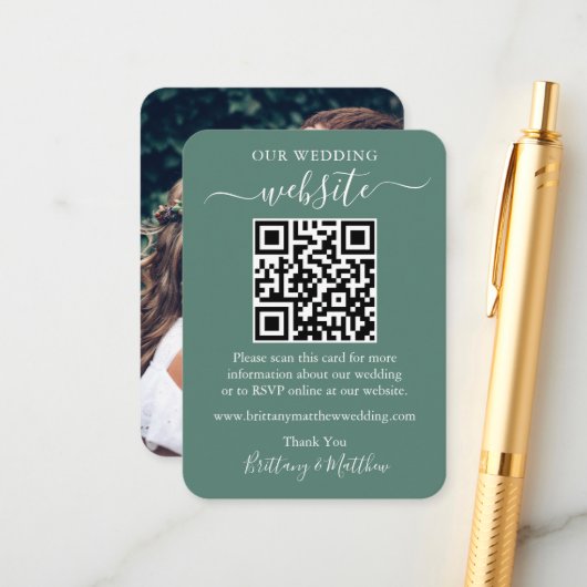 Carte D'accompagnement Site mariage Photo QR Eucalyptus Green (Devant/Arrière en situation)