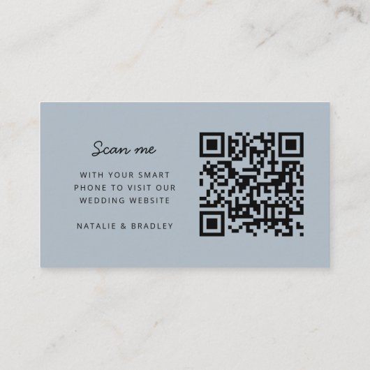 Carte D'accompagnement Site mariage | QR Code bleu moderne minimal (Dos)