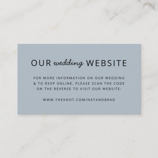 Carte D'accompagnement Site mariage | QR Code bleu moderne minimal (Devant)