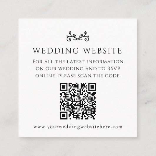 Carte D'accompagnement Site mariage QR code coeur feuille monogramme noir (Dos)