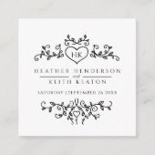 Carte D'accompagnement Site mariage QR code coeur feuille monogramme noir (Devant)