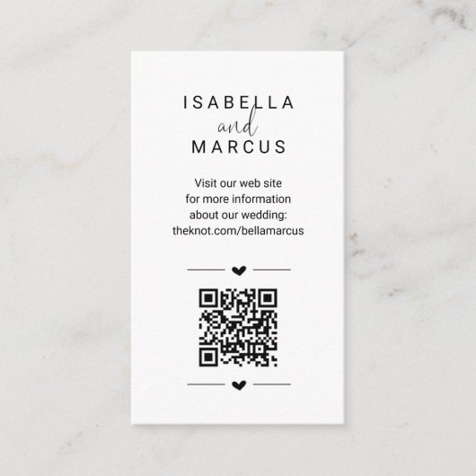 Carte D'accompagnement Site mariage QR Code - Détails du registre RSVP (Devant)
