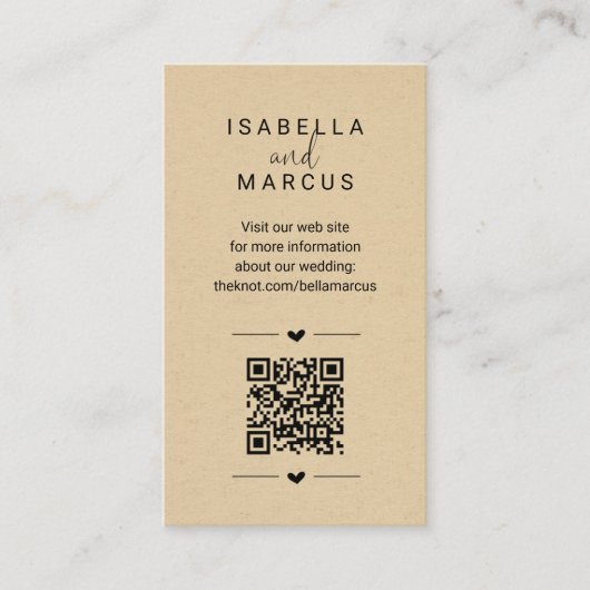 Carte D'accompagnement Site mariage QR Code - Détails du registre RSVP (Devant)