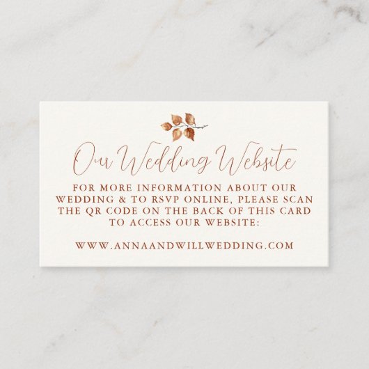 Carte D'accompagnement Site mariage QR Code Fall Leaves Mariage (Devant)