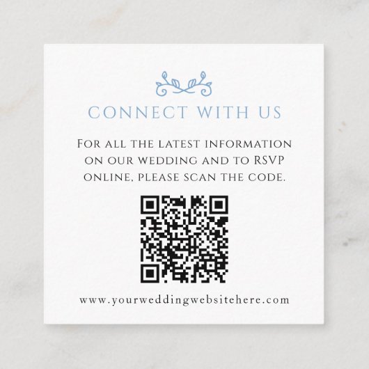 Carte D'accompagnement Site mariage QR code feuille coeur monogramme bleu (Dos)