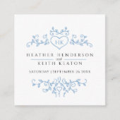 Carte D'accompagnement Site mariage QR code feuille coeur monogramme bleu (Devant)