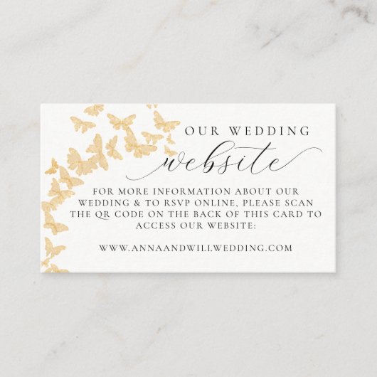Carte D'accompagnement Site mariage QR Code Gold Butterflies Mariage (Devant)