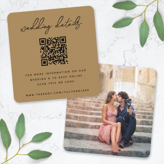 Carte D'accompagnement Site mariage | QR Code Gold Minimal photo RSVP