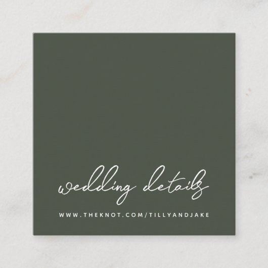 Carte D'accompagnement Site mariage | QR Code minimal Olive Green RSVP (Devant)