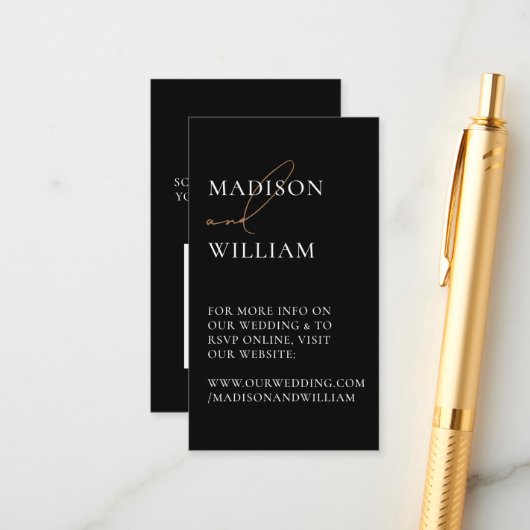 Carte D'accompagnement Site mariage QR Code noir moderne (Devant/Arrière en situation)