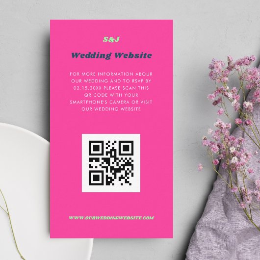 Carte D'accompagnement Site mariage QR Code RSVP Hot Pink Retro Super
