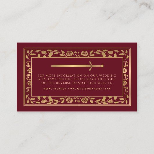 Carte D'accompagnement Site Mariage Red Royal Sword RSVP QR Code (Devant)