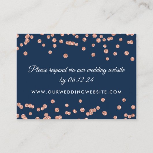 Carte D'accompagnement Site mariage RSVP Rose Gold Confetti Marine (Devant)