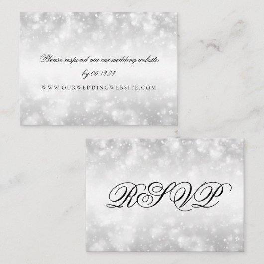 Carte D'accompagnement Site mariage RSVP Silver Shimmer Lumières (Devant / Derrière)