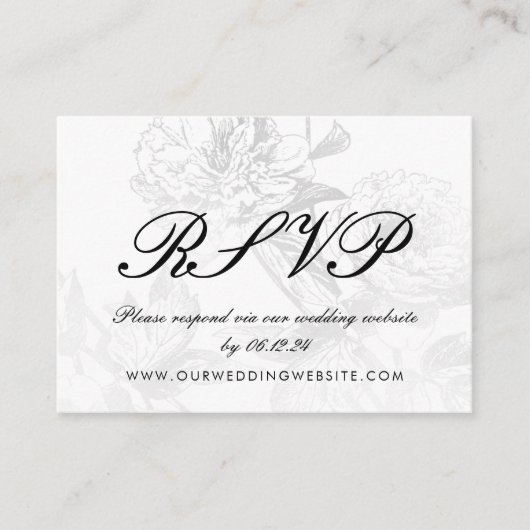 Carte D'accompagnement Site mariage RSVP Simple Floral Argent Noir (Devant)