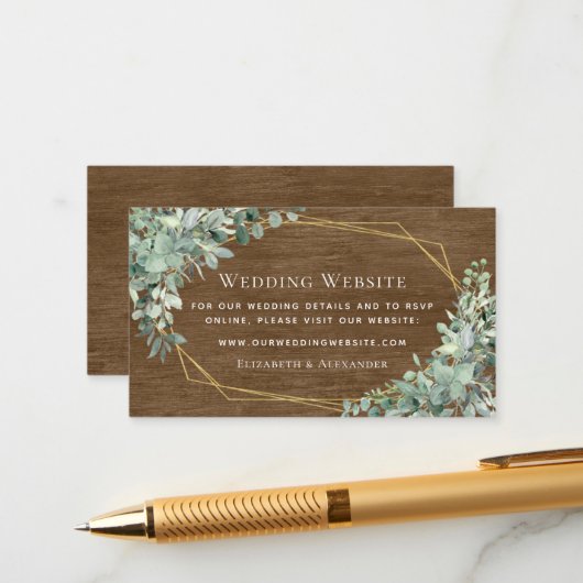 Carte D'accompagnement Site Mariage Rustic Wood Eucalyptus Green (Devant/Arrière en situation)