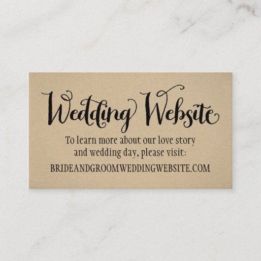 Carte D'accompagnement Site Mariage Rustique Kraft Script noir (Devant)