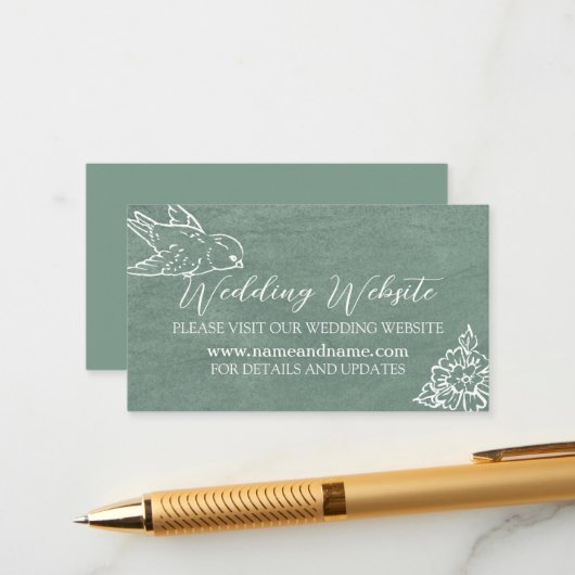 Carte D'accompagnement Site Mariage Sage Green White Bird Floral Leaf (Devant/Arrière en situation)