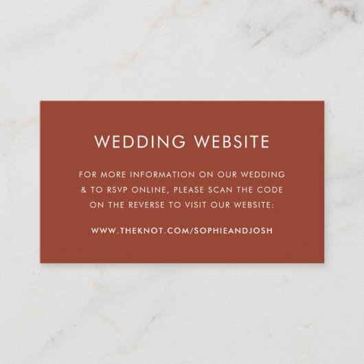 Carte D'accompagnement Site mariage | Terracotta Burnt Orange QR Code (Devant)