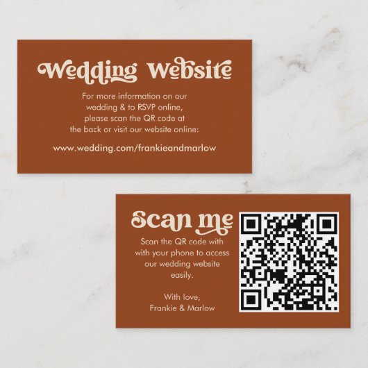 Carte D'accompagnement Site mariage Terracotta Retro RSVP QR Code (Devant / Derrière)