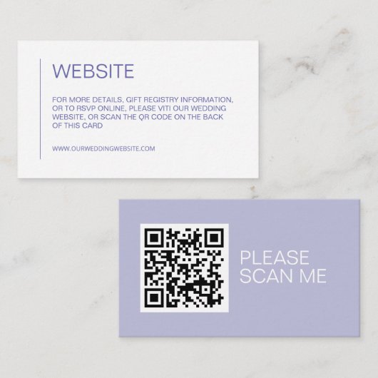 Carte D'accompagnement Site QR Code minimum periwinkle simple mariage (Devant / Derrière)