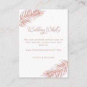 Carte D'accompagnement Site Rose Tropical Gold Palm Leaf White Mariage