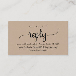 Carte D'accompagnement Site RSVP en ligne, Script noir, Kraft Brown