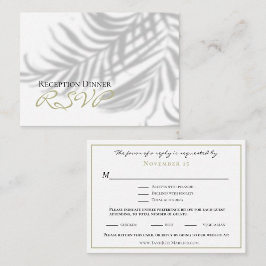 Carte D'accompagnement Site Tropical Palm Trees Shadows Dîner RSVP (Devant / Derrière)