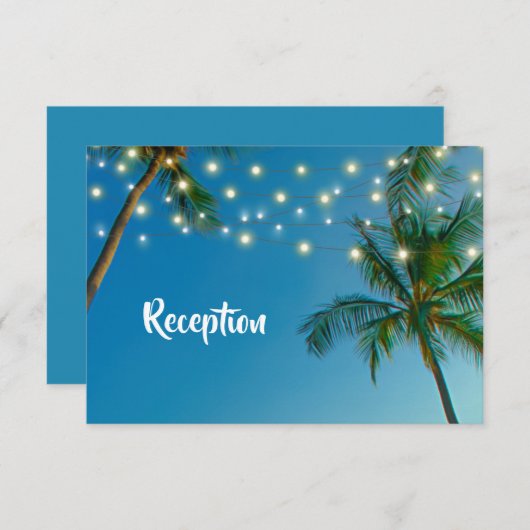 Carte D'accompagnement Site Web Beach String Lights Palm Trees Réception (Devant / Derrière)