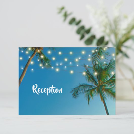 Carte D'accompagnement Site Web Beach String Lights Palm Trees Réception (Debout devant)