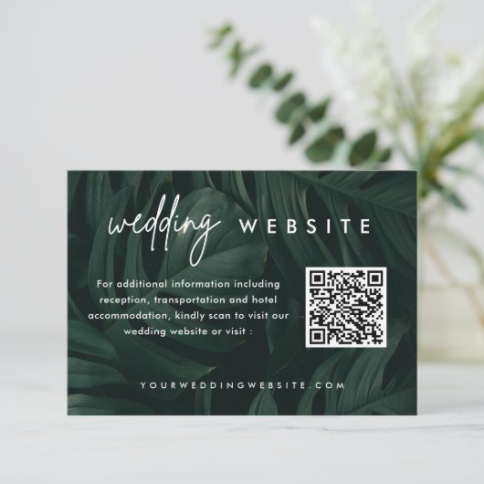 Carte D'accompagnement Site Web Code QR de mariage de destination tropica (Debout devant)