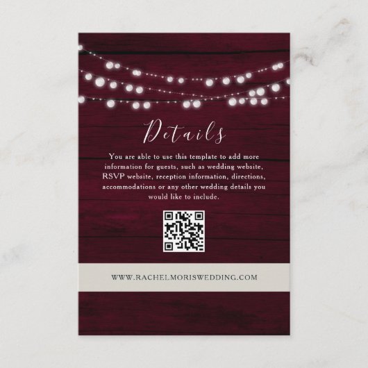 Carte D'accompagnement Site Web Code QR des Détails de Mariage en Bourgog (Devant)