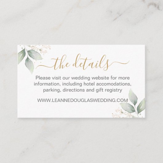 Carte D'accompagnement Site Web de détails de mariage avec feuillage vert (Devant)