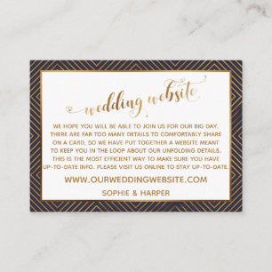 Carte D'accompagnement Site Web de Mariage à l'Écriture Cœurs Diamants Or