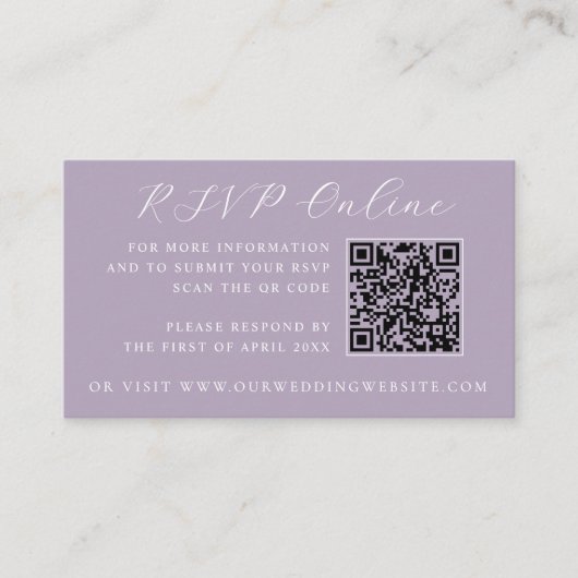 Carte D'accompagnement Site web de mariage avec code QR pour RSVP du Chât (Devant)