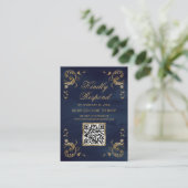 Carte D'accompagnement Site Web de Mariage avec Code QR pour RSVP en Bleu (Debout devant)
