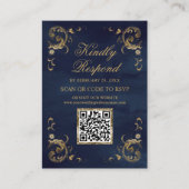 Carte D'accompagnement Site Web de Mariage avec Code QR pour RSVP en Bleu (Devant)