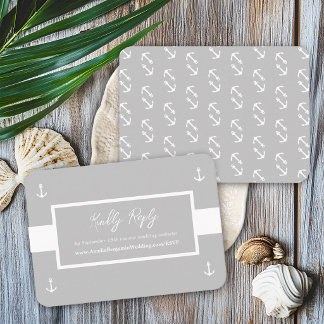 Carte D'accompagnement Site Web de Mariage avec Motif Nautique Gris Blanc